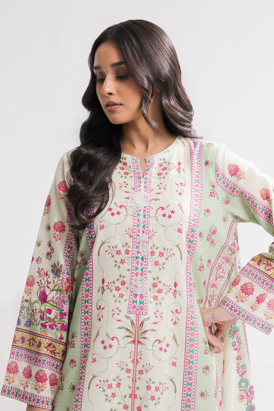 Printed Kaftaan Slub Textured Dress - 2897