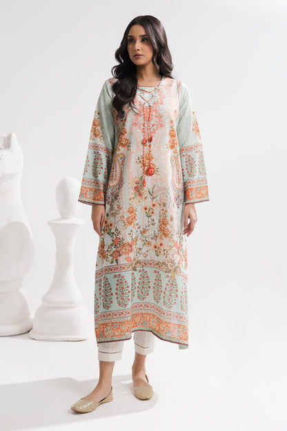 Printed Kaftaan Slub Textured Dress - 2898