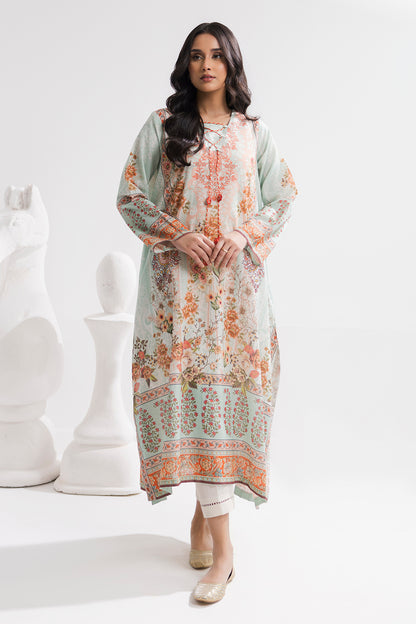 Printed Kaftaan Slub Textured Dress - 2898