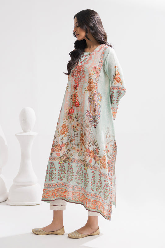 Printed Kaftaan Slub Textured Dress - 2898
