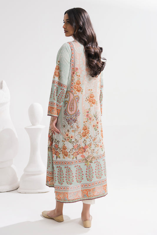 Printed Kaftaan Slub Textured Dress - 2898