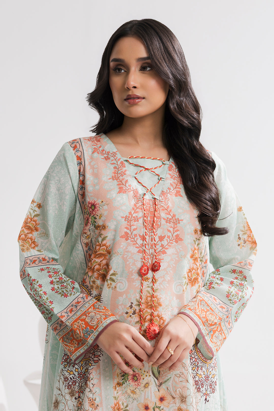 Printed Kaftaan Slub Textured Dress - 2898