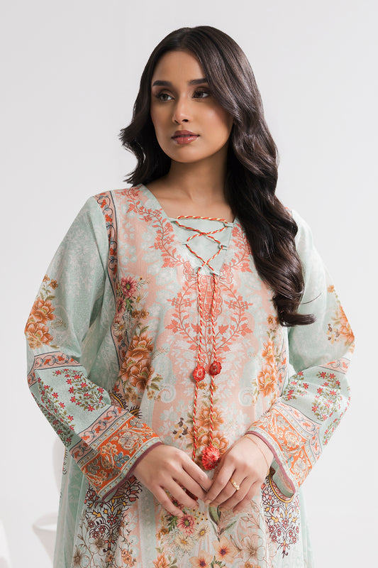 Printed Kaftaan Slub Textured Dress - 2898