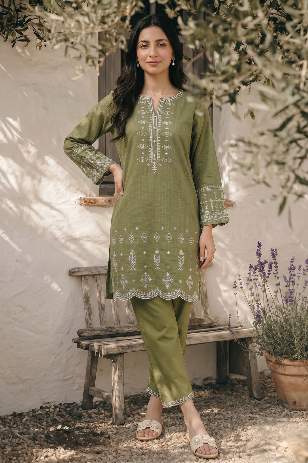Embroidered Kurta Trouser - 2543