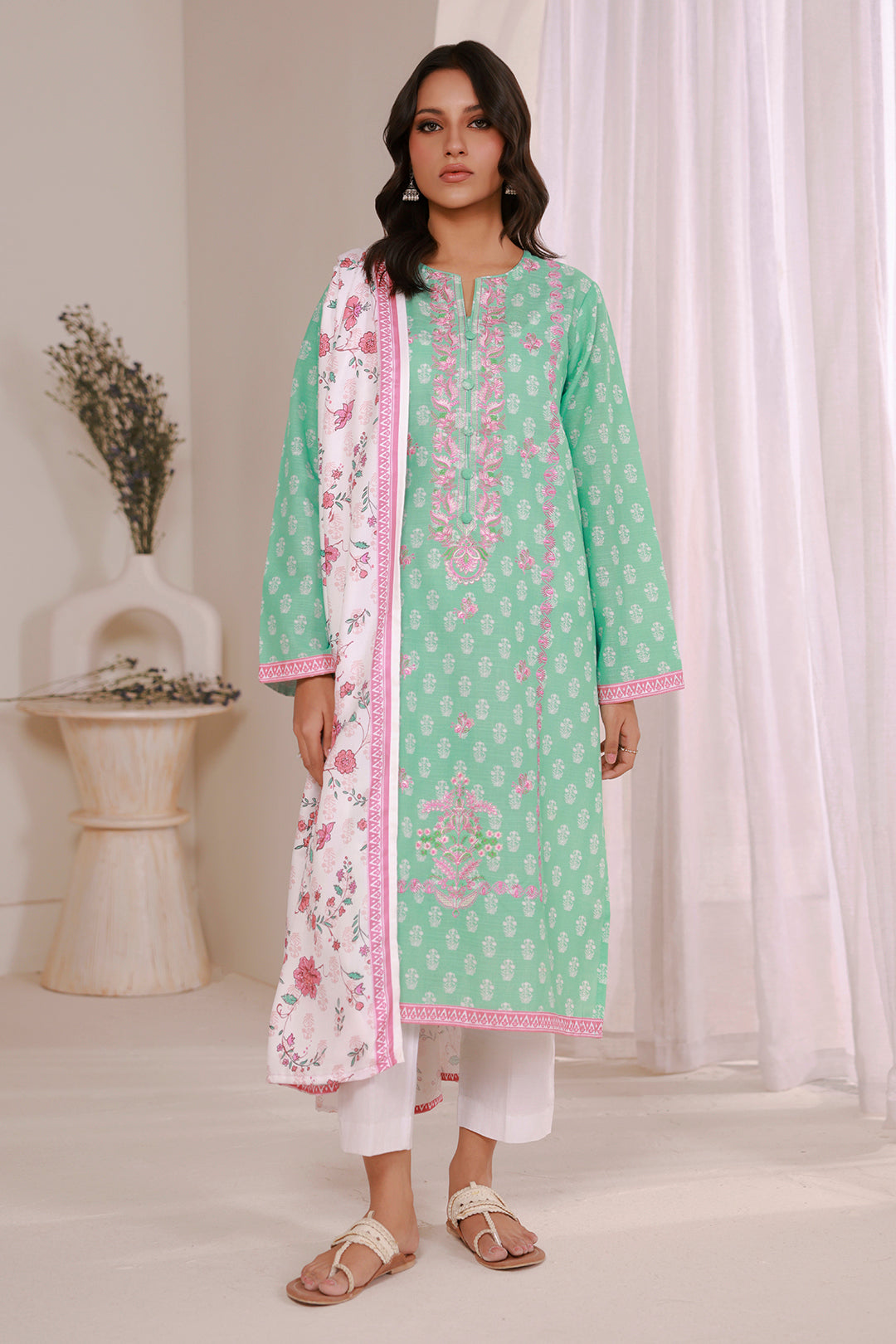 Embroidered Kurta Shawl Trouser - 2881