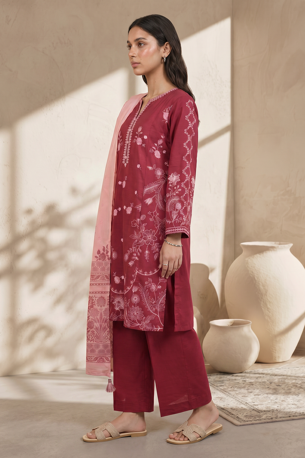 Embroidered Kurta Dupatta Trouser - 2517
