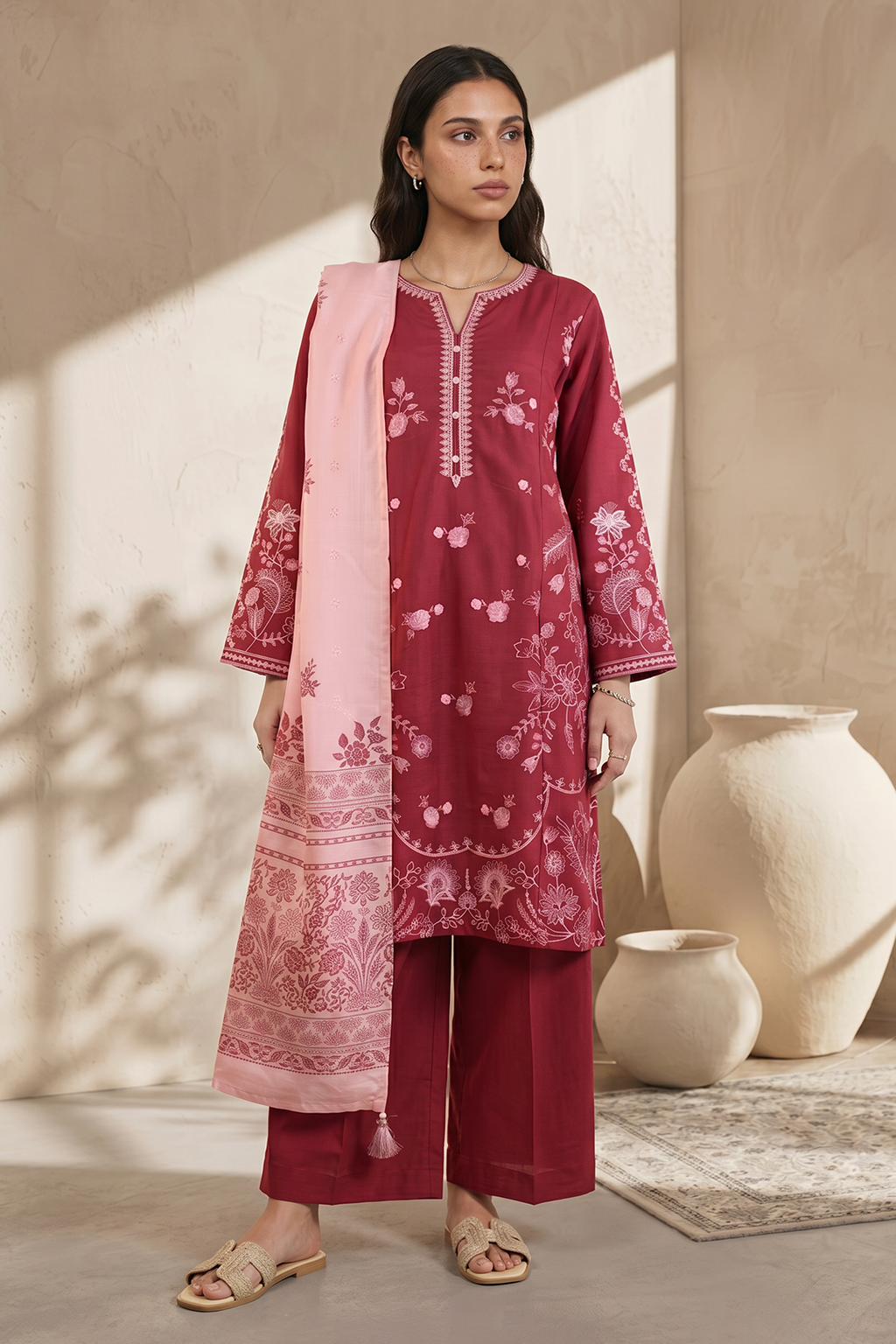Embroidered Kurta Dupatta Trouser - 2517