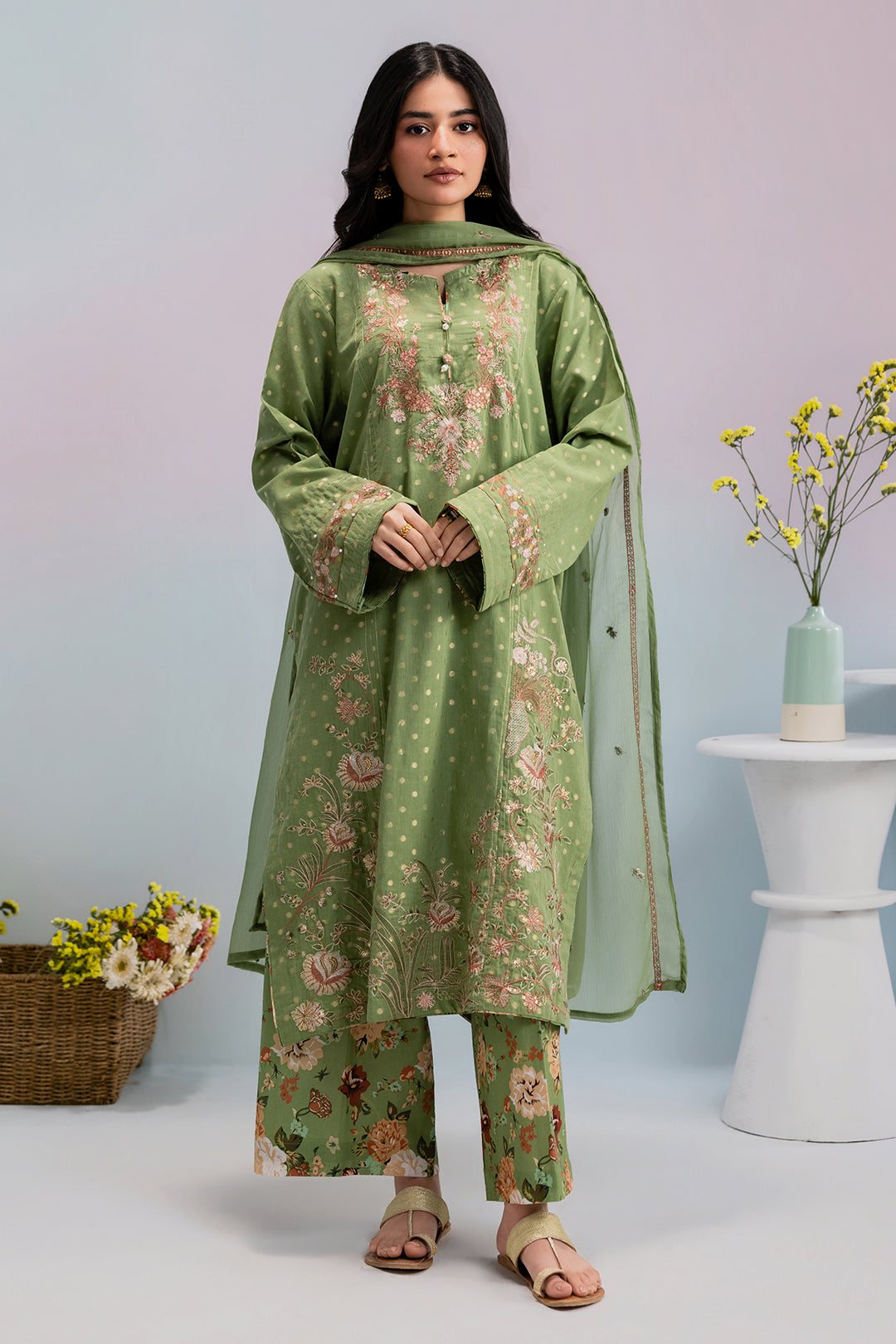 Embroidered Kurta Dupatta Trouser - 2522