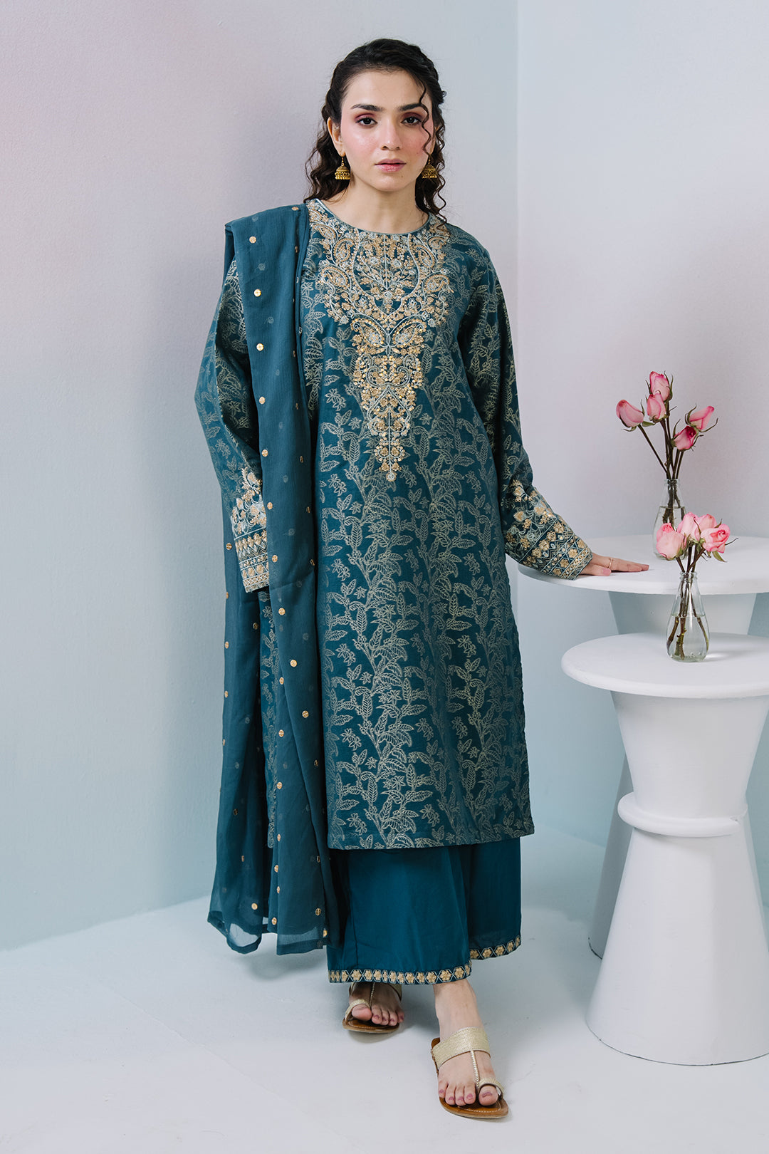 Embroidered Kurta Dupatta Trouser - 2523