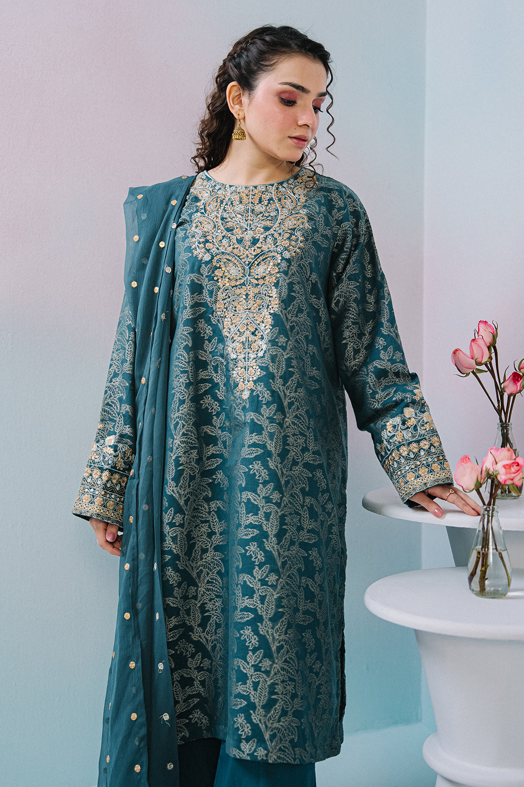 Embroidered Kurta Dupatta Trouser - 2523