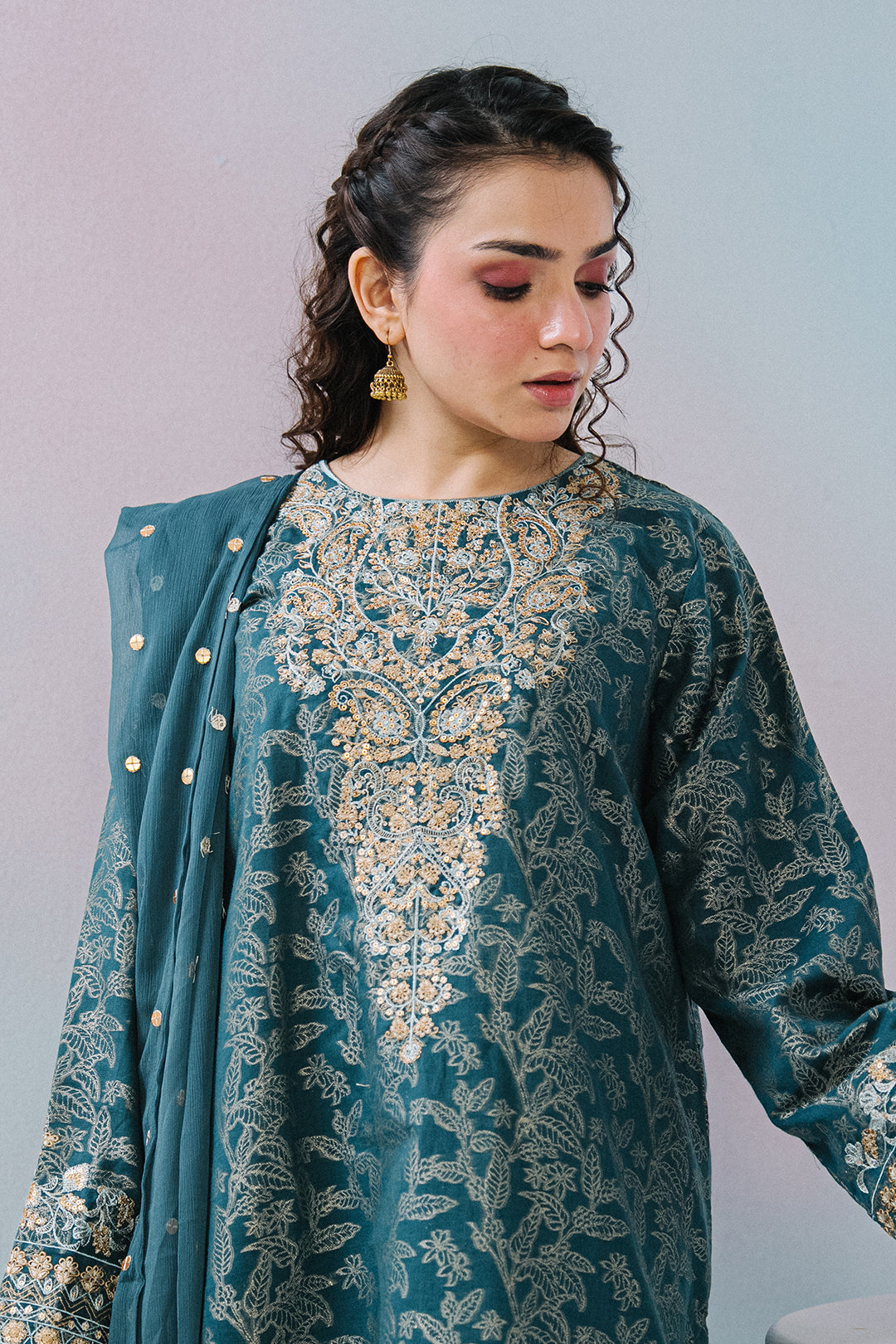 Embroidered Kurta Dupatta Trouser - 2523