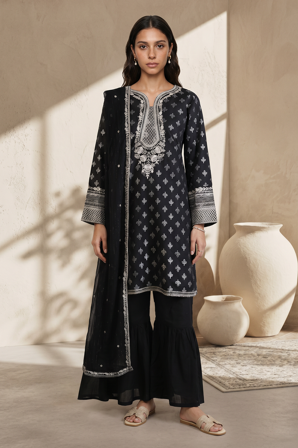 Embroidered Kurta Dupatta Trouser - 2524