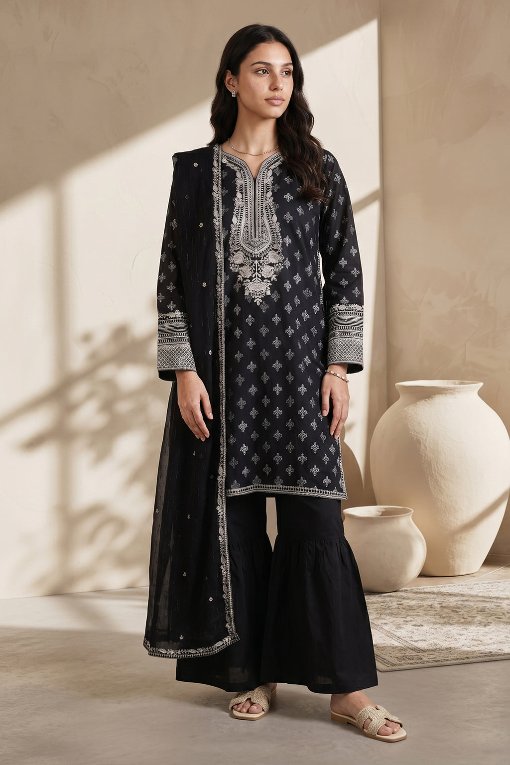 Embroidered Kurta Dupatta Trouser - 2524