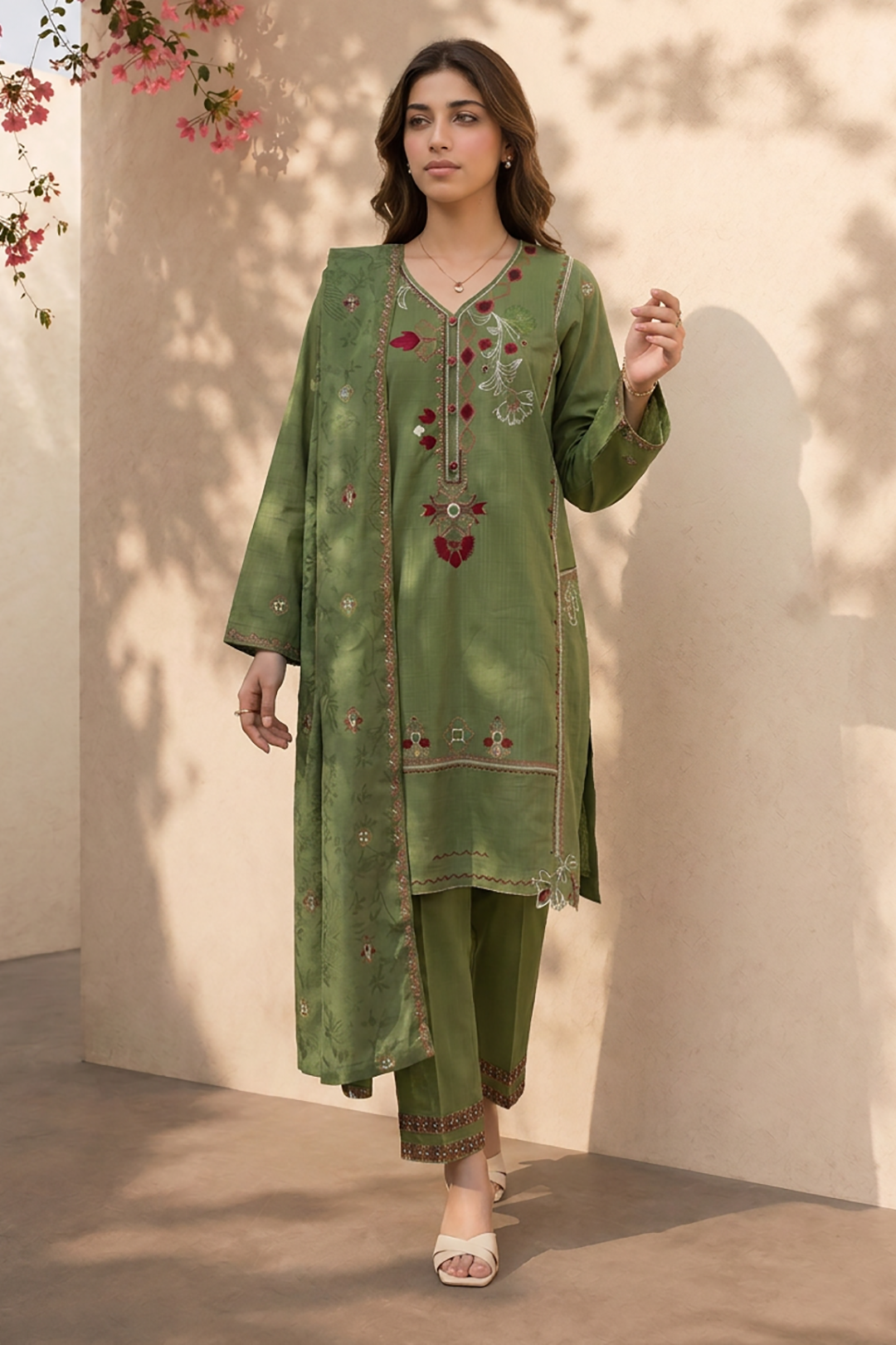 Embroidered Kurta Shawl Trouser - 2532