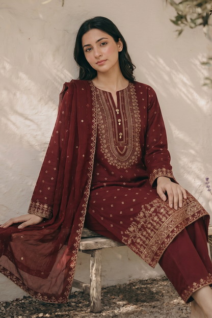 Embroidered Kurta Dupatta Trouser - 2535