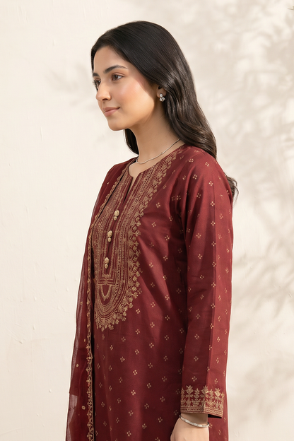 Embroidered Kurta Dupatta Trouser - 2535