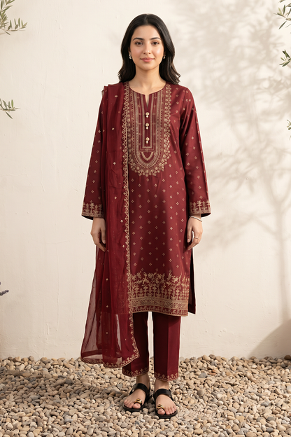 Embroidered Kurta Dupatta Trouser - 2535