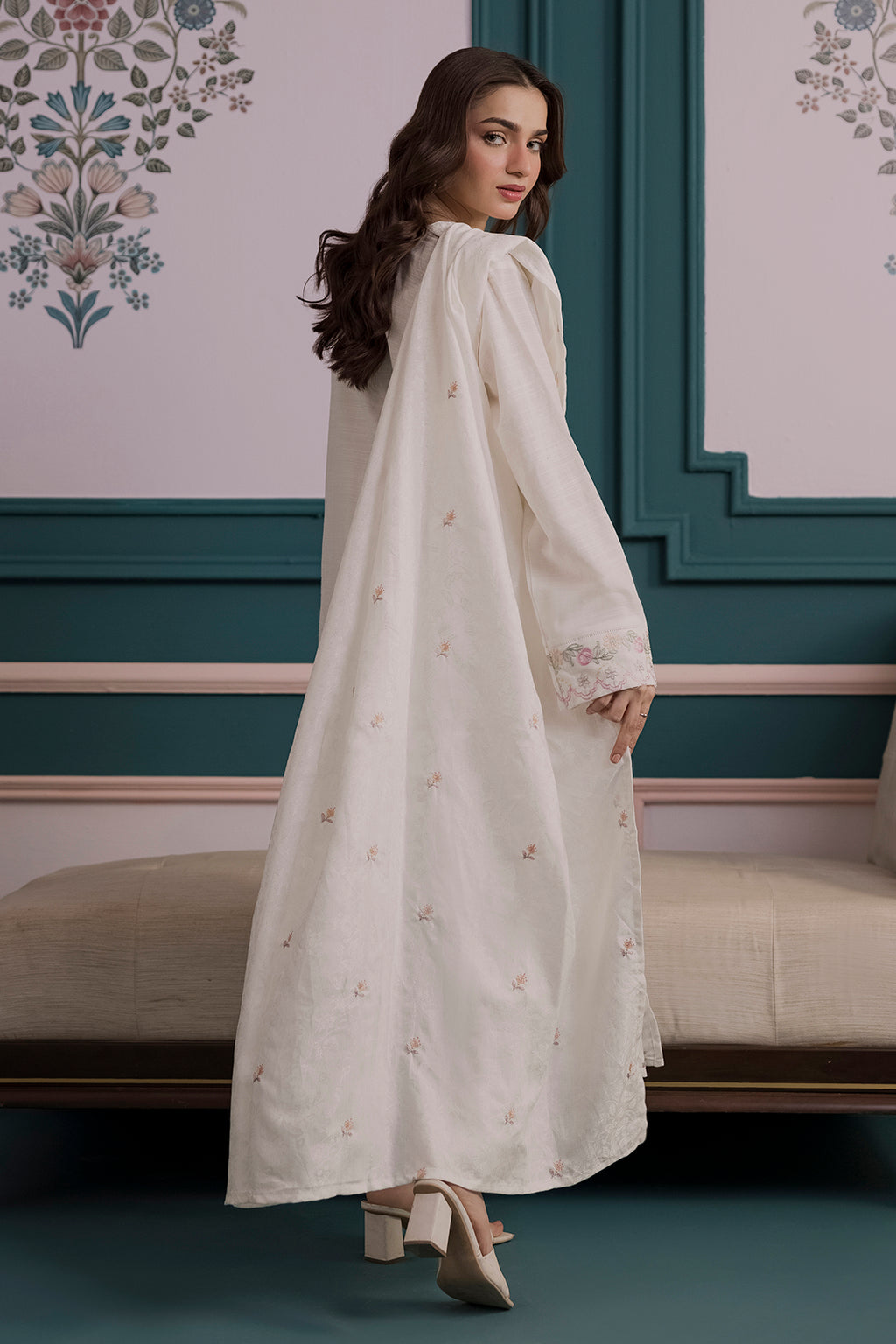Embroidered Kurta Shawl Trouser - 2555