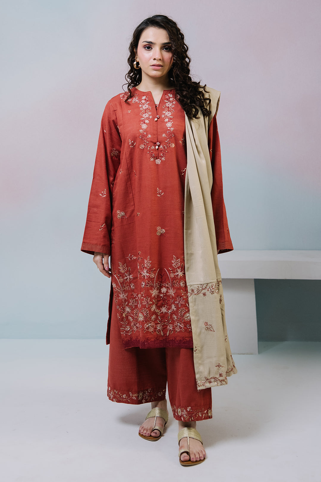 Embroidered Kurta Dupatta Trouser - 2558