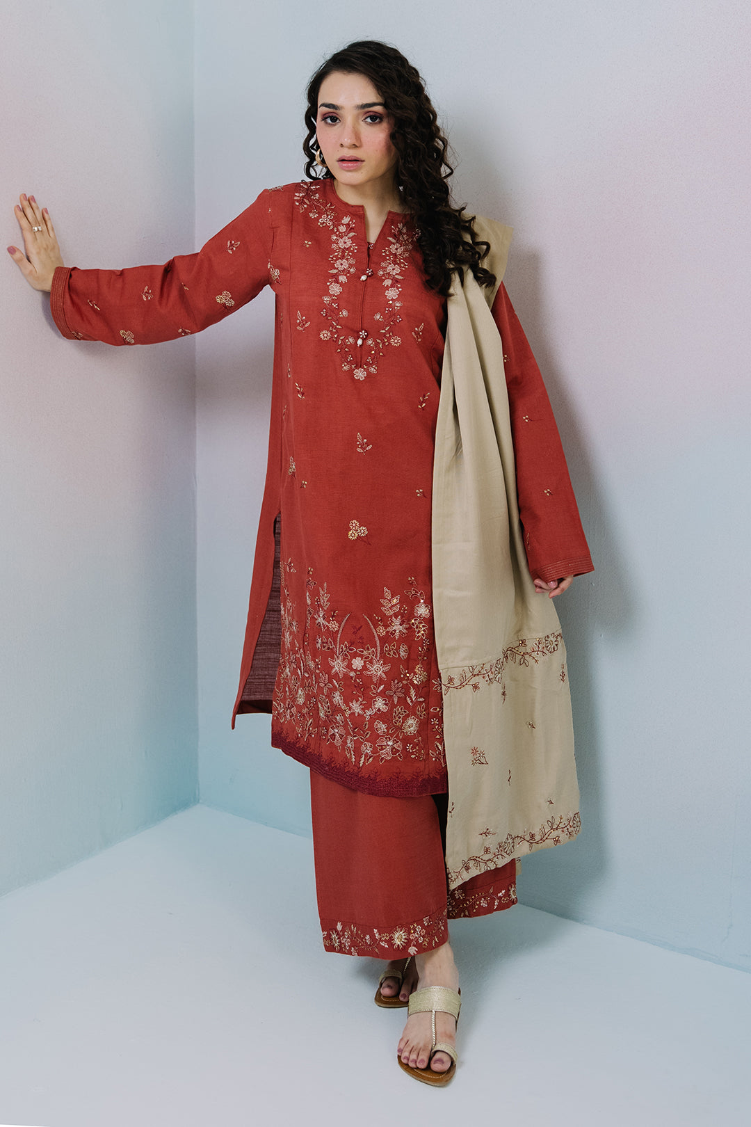 Embroidered Kurta Dupatta Trouser - 2558