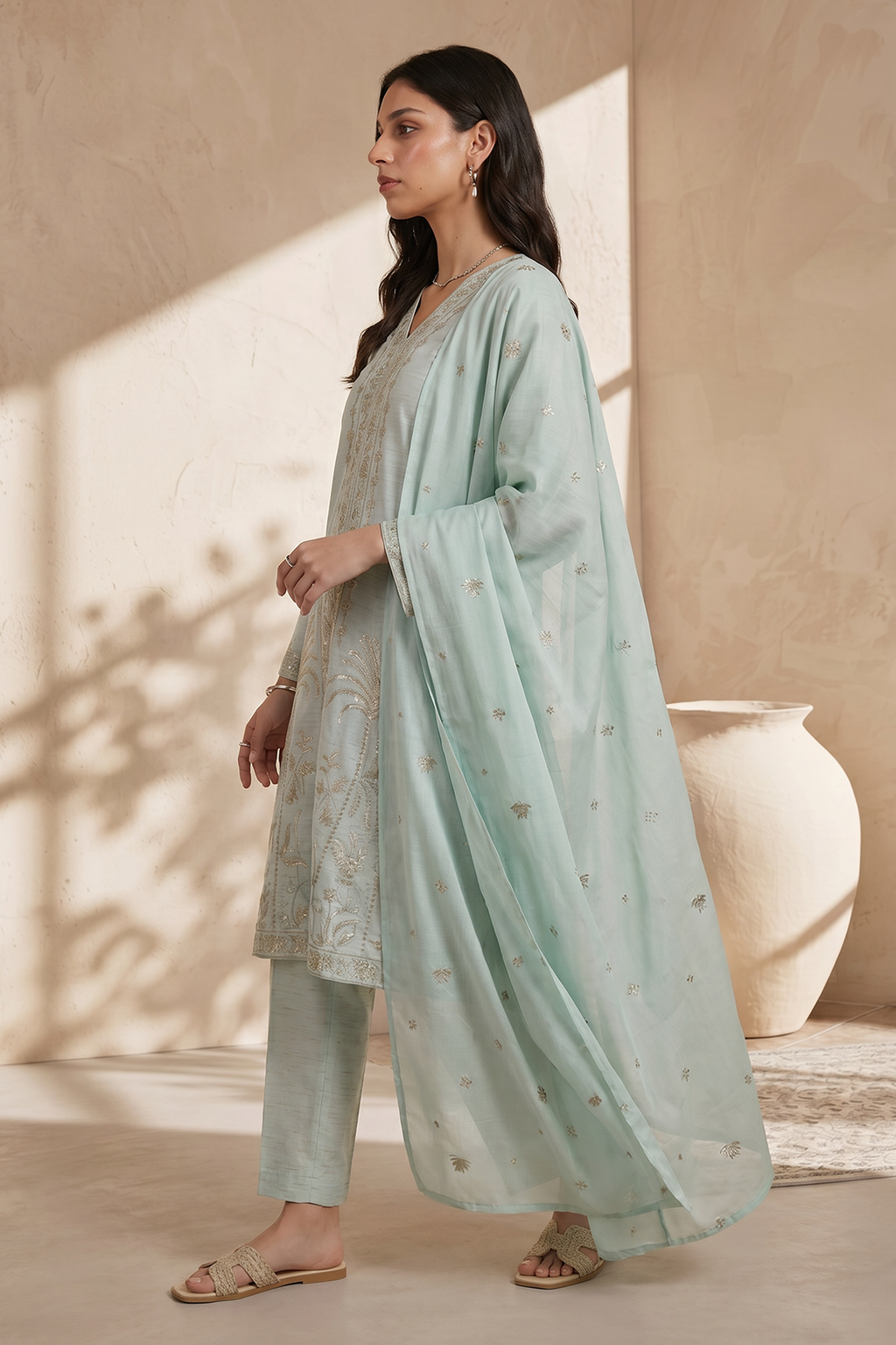 Embroidered Kurta Dupatta Trouser - 2559