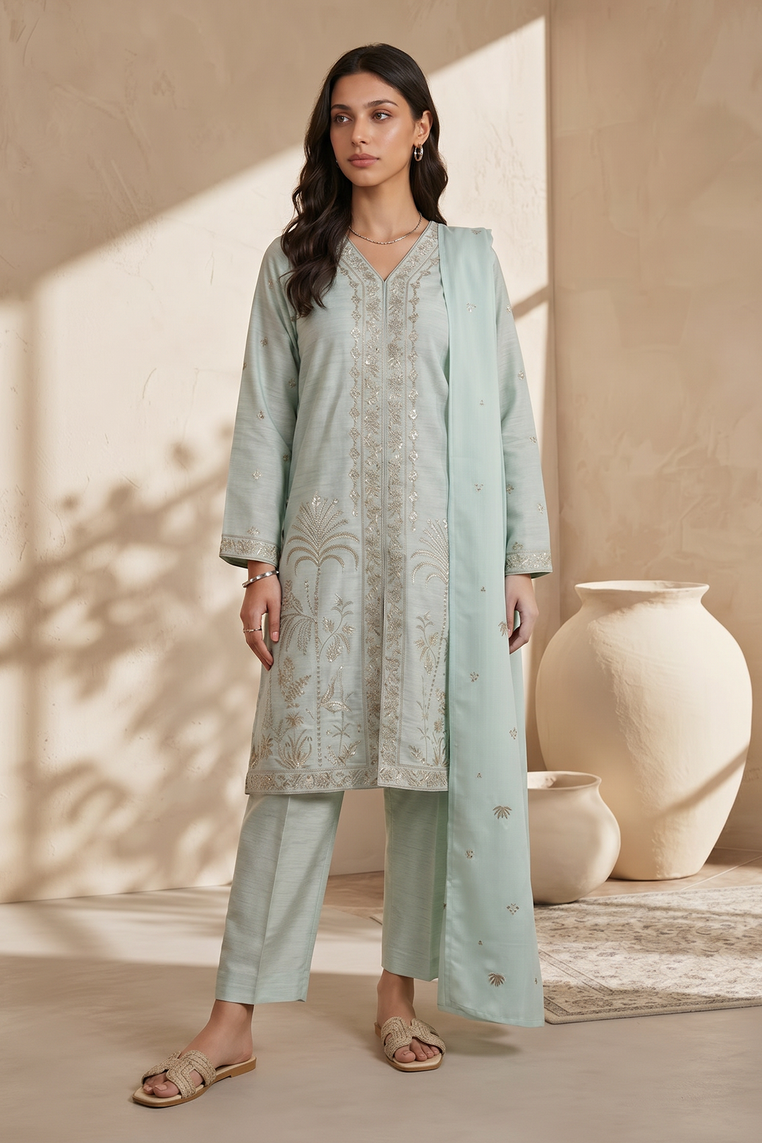 Embroidered Kurta Dupatta Trouser - 2559