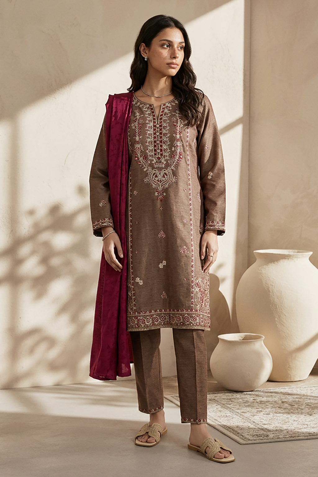 Embroidered Kurta Dupatta Trouser - 2562