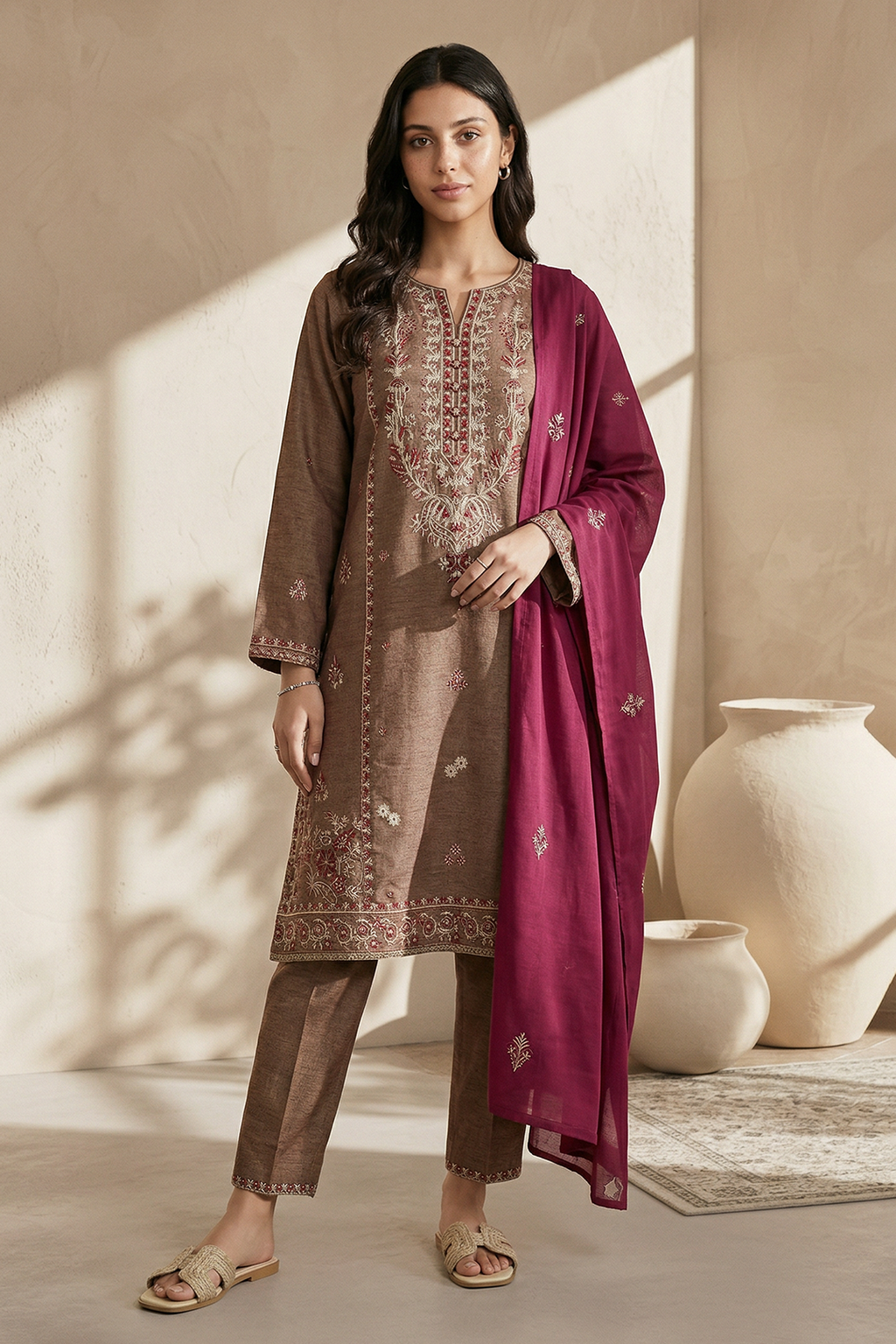 Embroidered Kurta Dupatta Trouser - 2562
