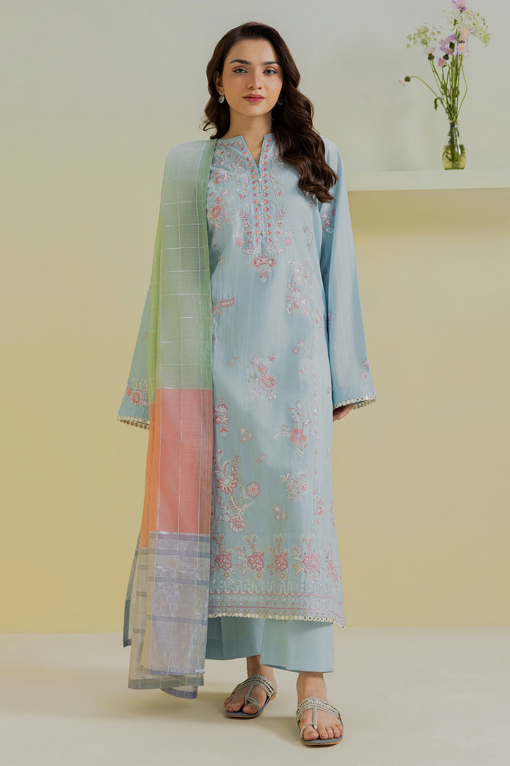 Embroidered Kurta Dupatta Trouser - 2563