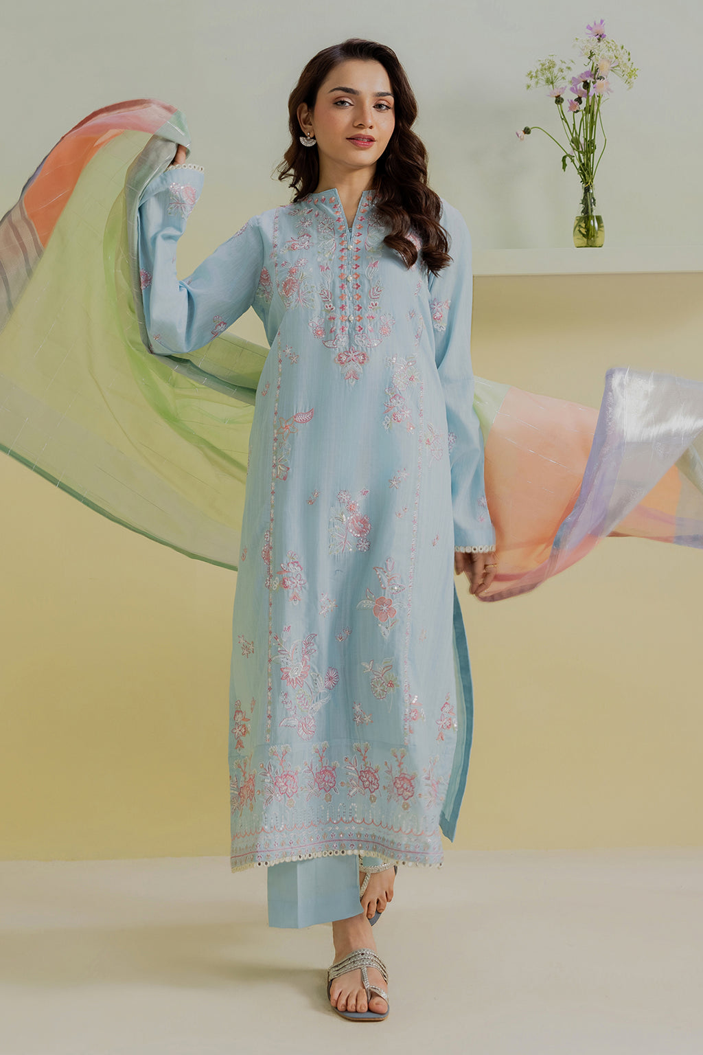 Embroidered Kurta Dupatta Trouser - 2563