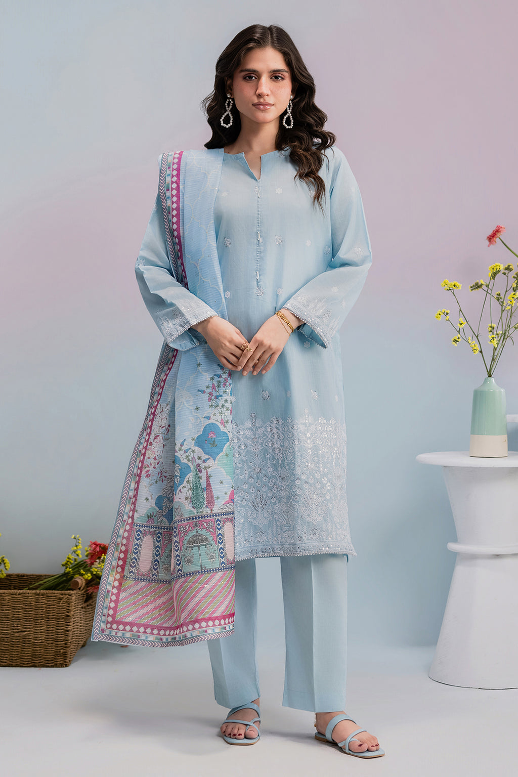 Embroidered Kurta Dupatta Trouser - 2577