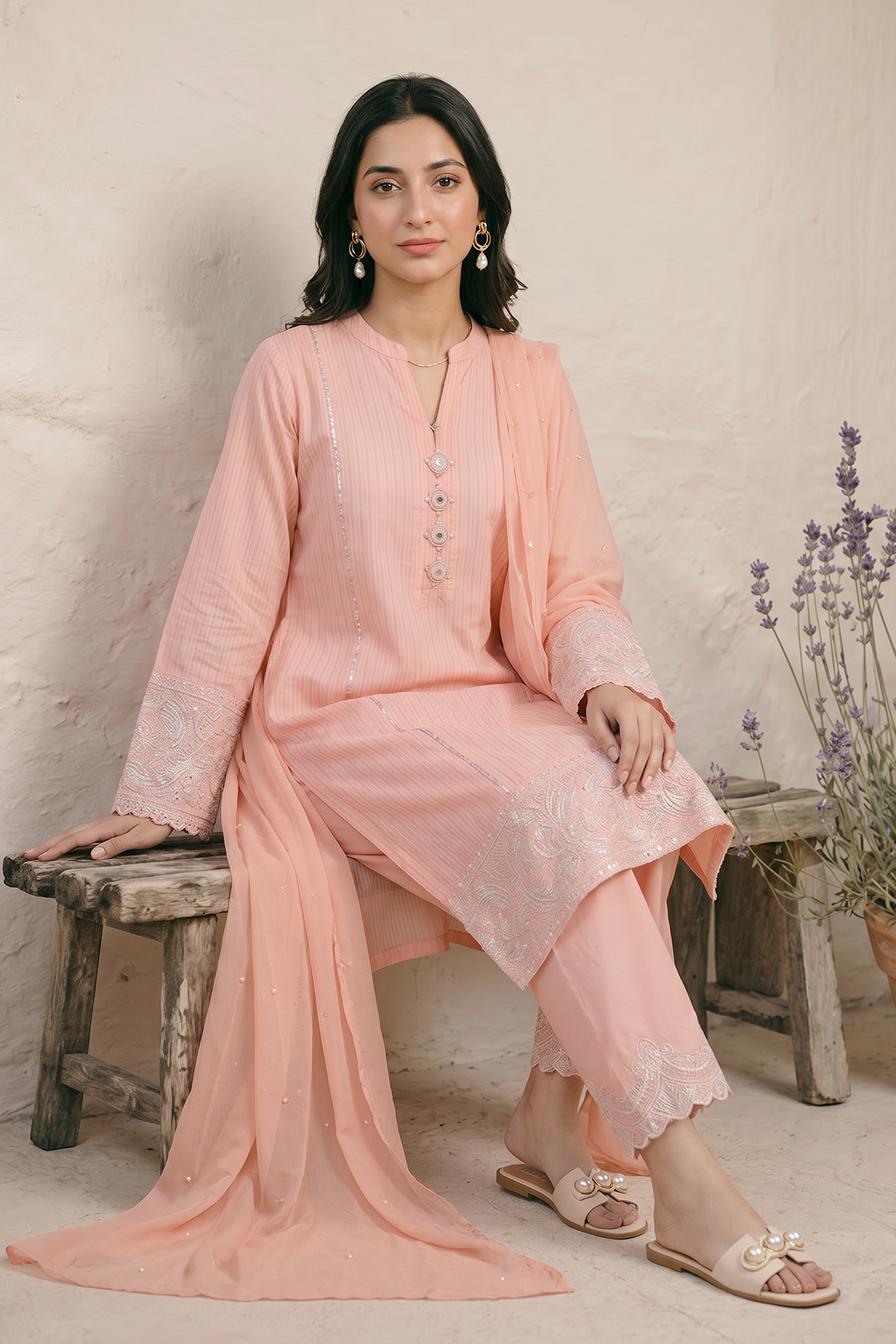 Embroidered Kurta Dupatta Trouser - 2587