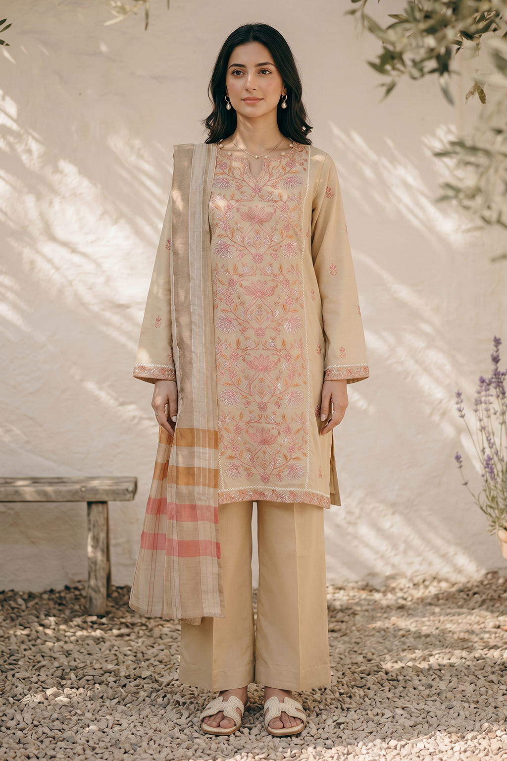 Embroidered Kurta Dupatta Trouser - 2588
