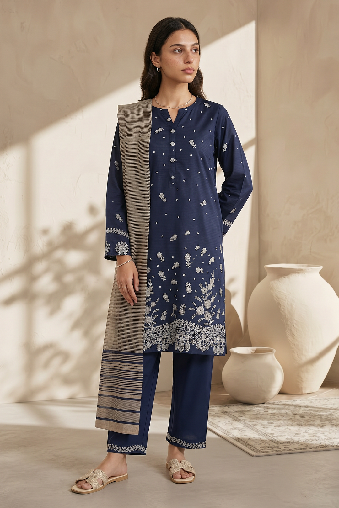 Embroidered Kurta Dupatta Trouser - 2590
