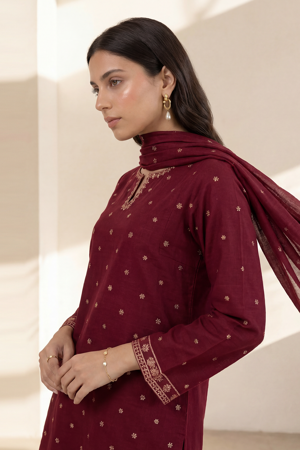 Embroidered Kurta Dupatta Trouser - 2593