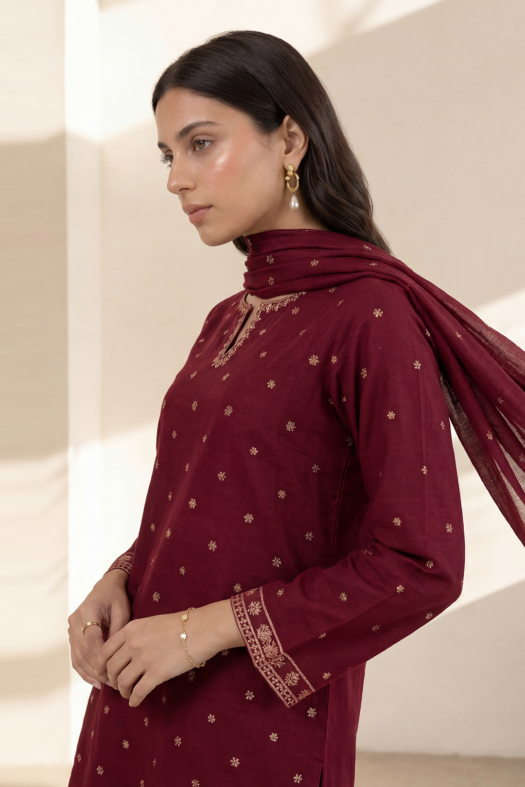 Embroidered Kurta Dupatta Trouser - 2593