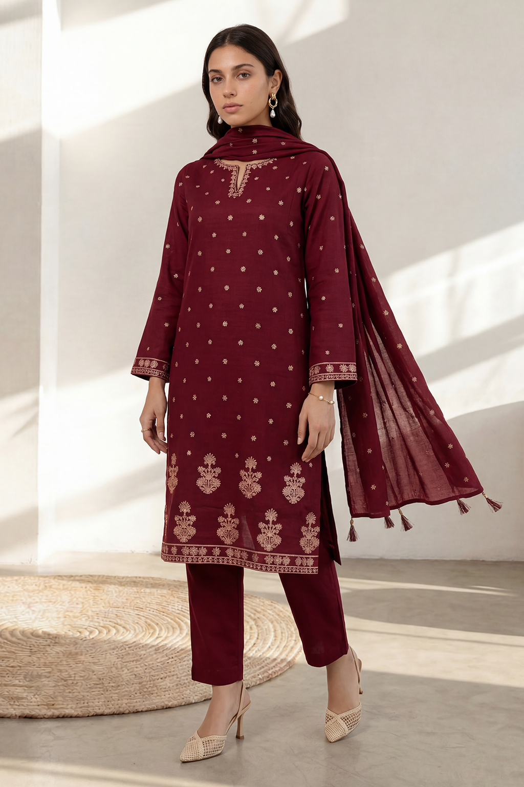 Embroidered Kurta Dupatta Trouser - 2593