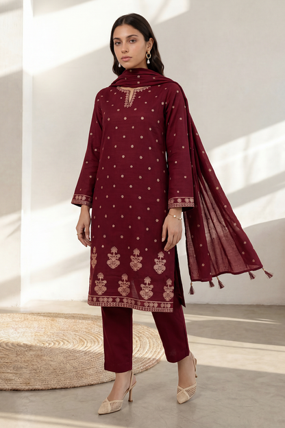 Embroidered Kurta Dupatta Trouser - 2593
