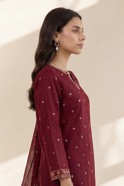 Embroidered Kurta Dupatta Trouser - 2593