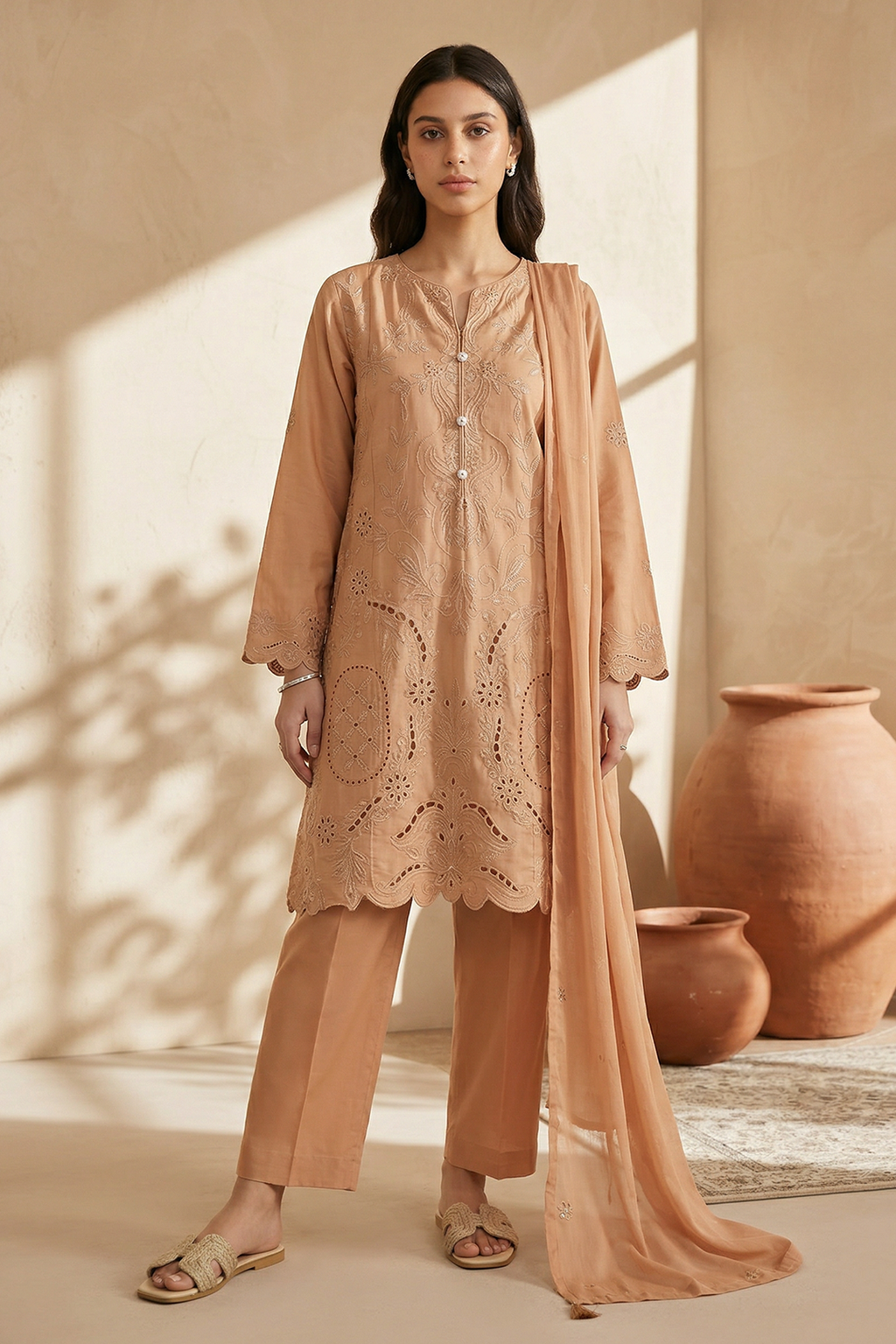 Embroidered Kurta Dupatta Trouser - 2595