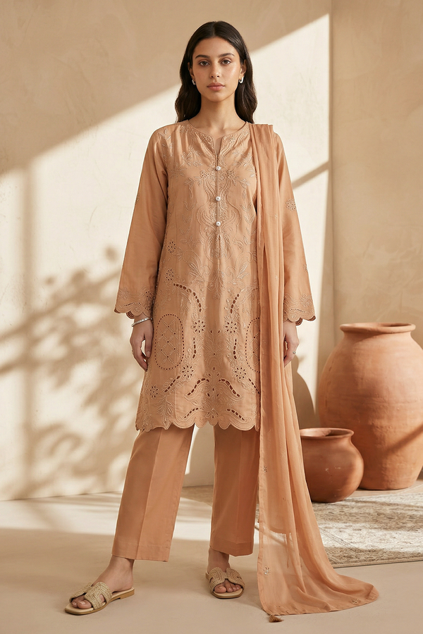 Embroidered Kurta Dupatta Trouser - 2595