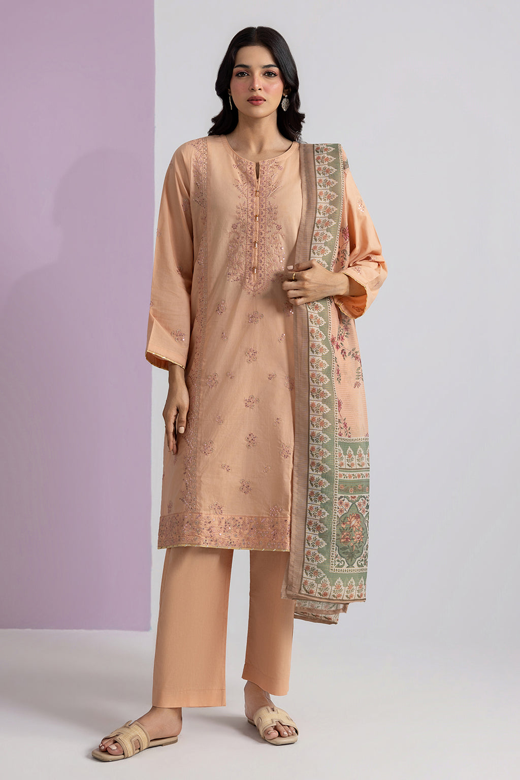 Embroidered Kurta Dupatta Trouser - 2596