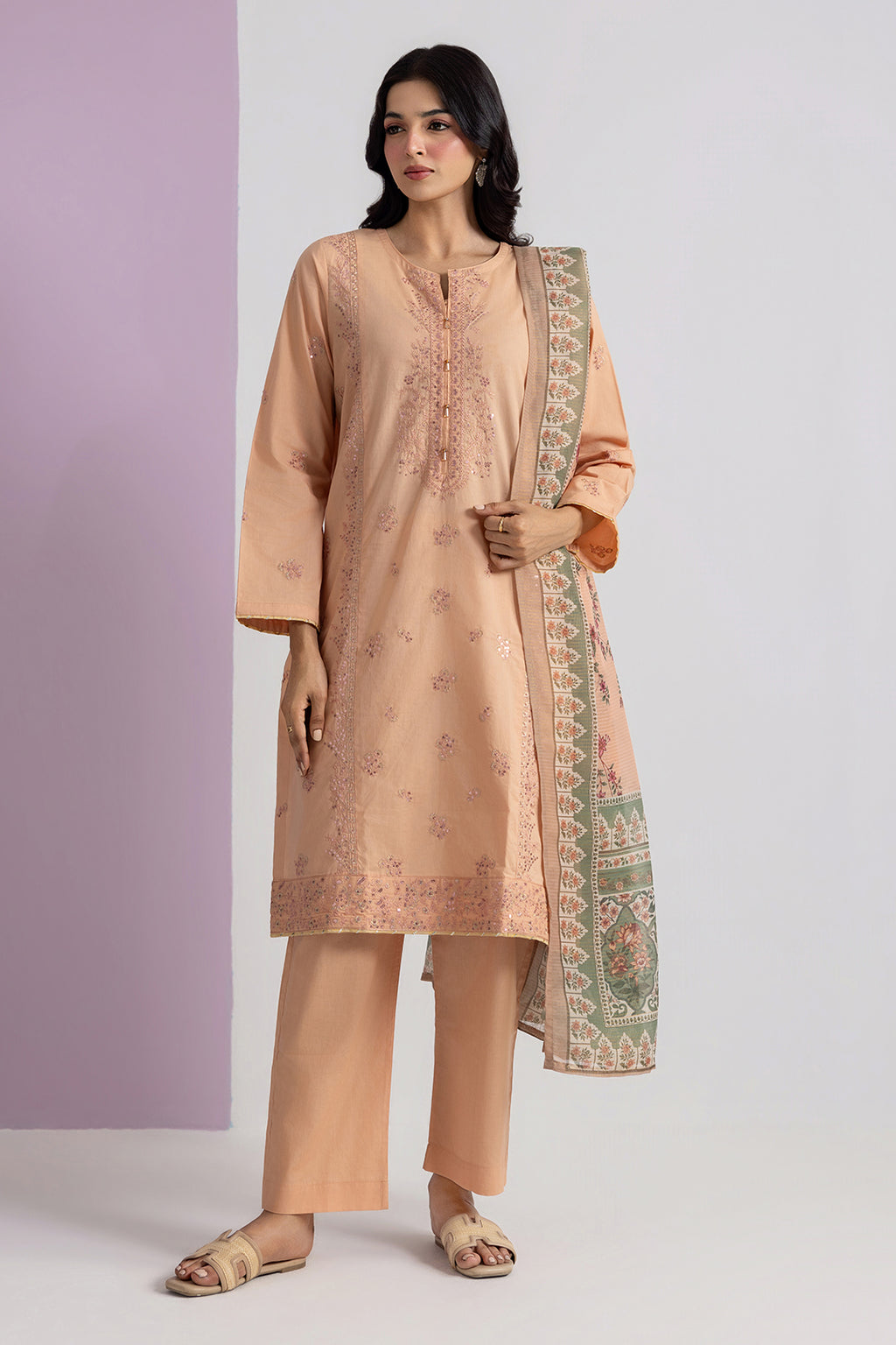 Embroidered Kurta Dupatta Trouser - 2596