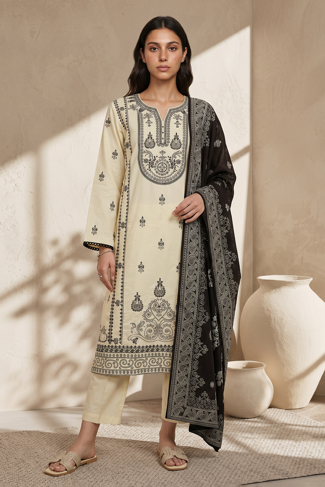 Embroidered Kurta Dupatta Trouser - 2597