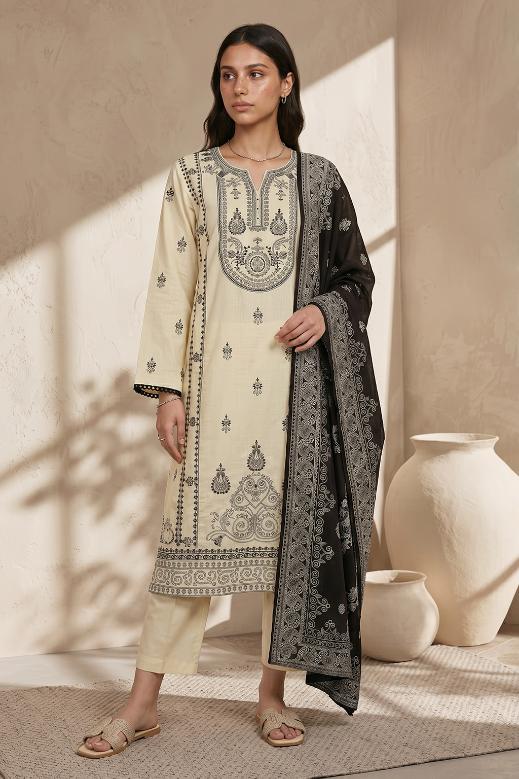 Embroidered Kurta Dupatta Trouser - 2597