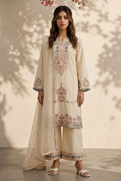 Embroidered Kurta Dupatta Trouser - 2602