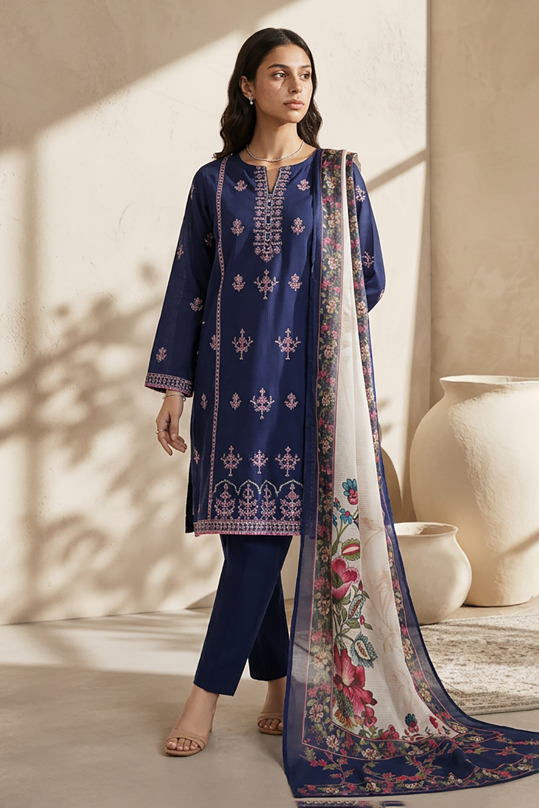 Embroidered Kurta Dupatta Trouser - 2605