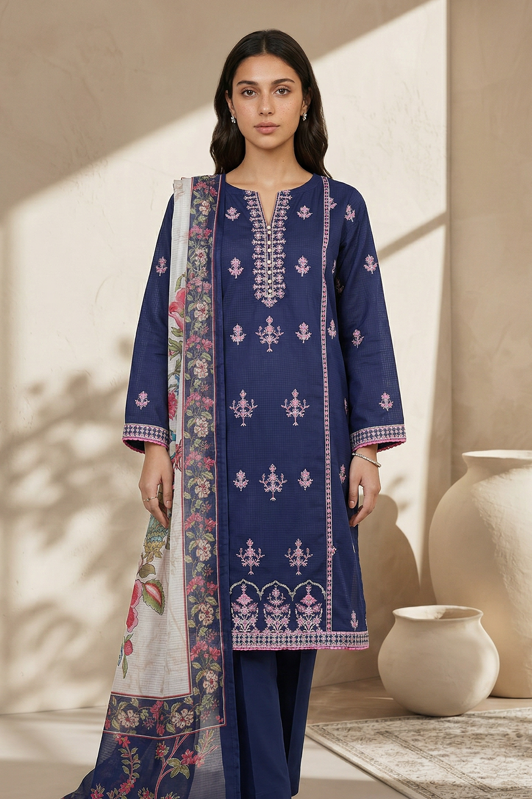 Embroidered Kurta Dupatta Trouser - 2605