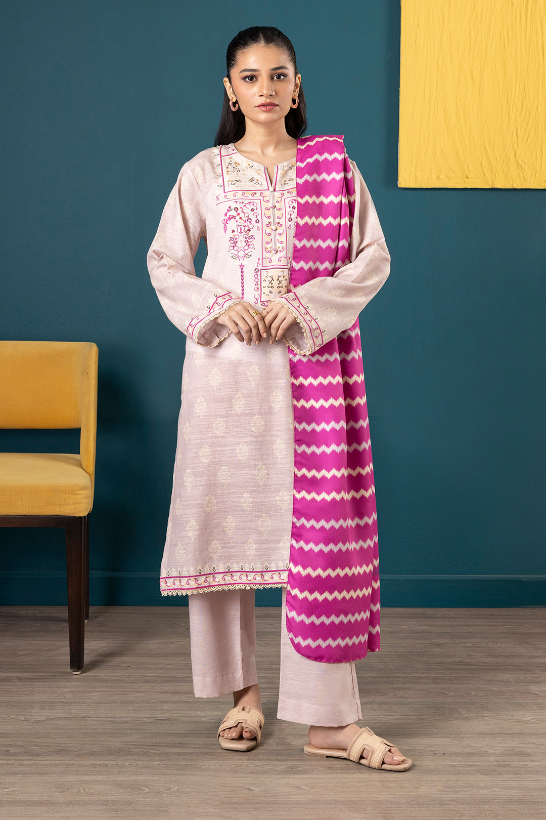 Embroidered Kurta Shawl Trouser - 2706