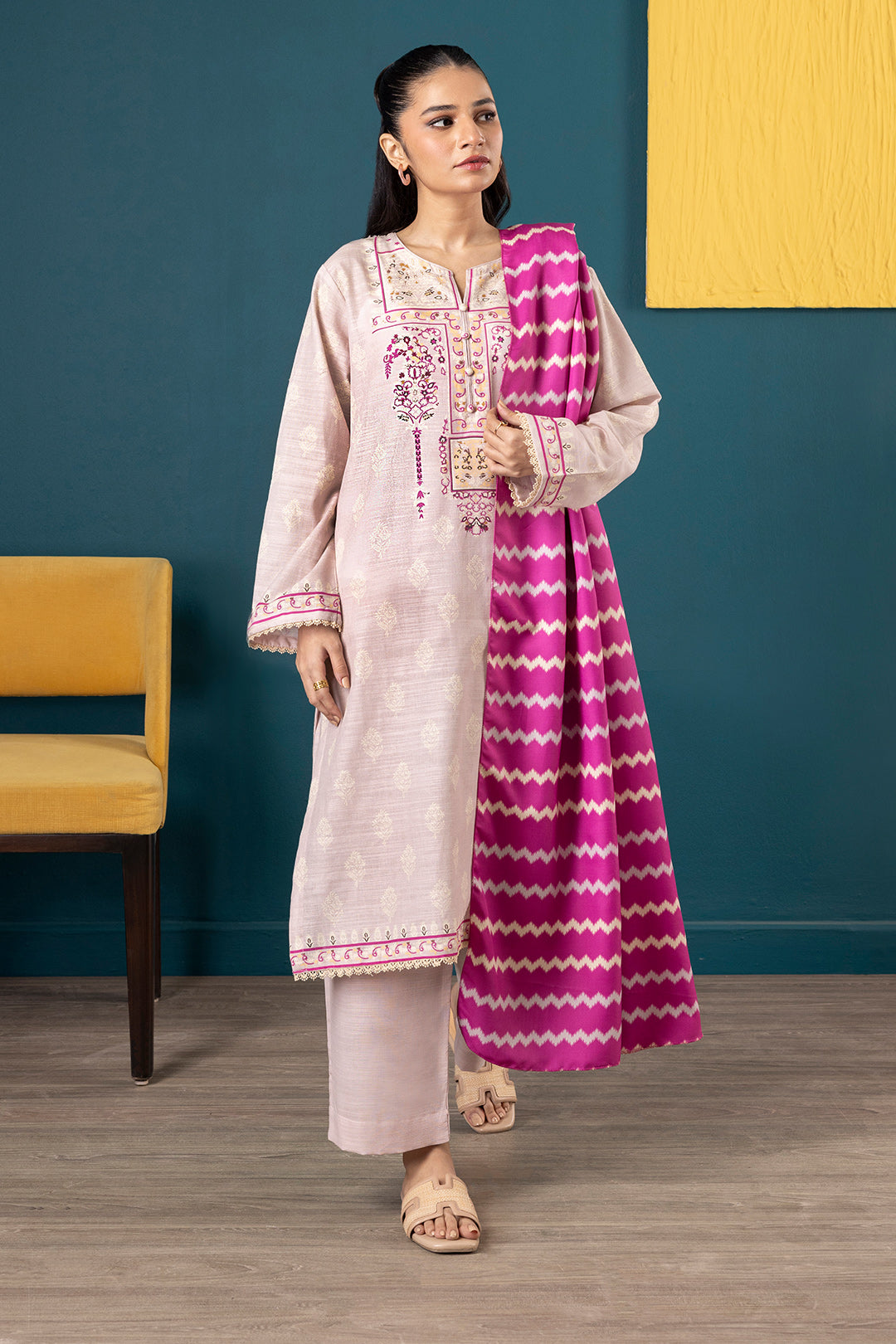 Embroidered Kurta Shawl Trouser - 2706